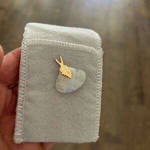 Gold Feather Moonstone Pendant in Iridescent White